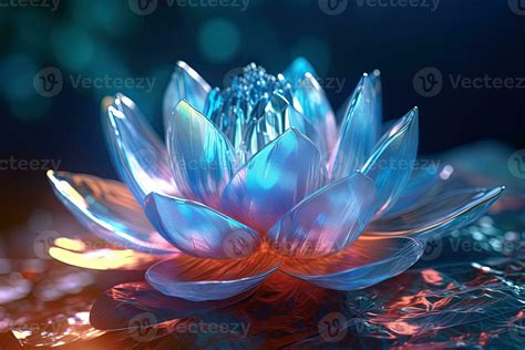 Magic Lotus Flower With Shiny Transparent Leaves In Mysterious Esoteric