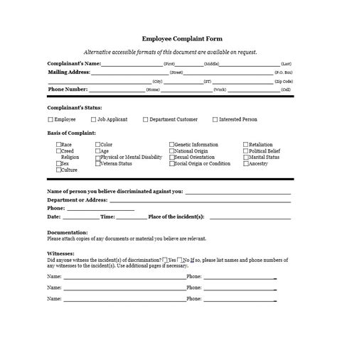 Printable Employee Complaint Form Template Printable Forms Free Online
