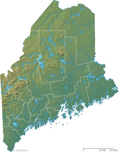 Maine Physical Map And Maine Topographic Map