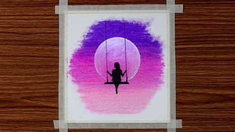 Drawing For Beginners With Oil Pastels Girl On Swing In Moonlight