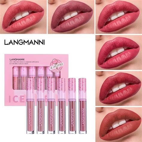 Langmanni Ice Cream Matte Lipstick Set Waterproof Velvet Lip Stick Red