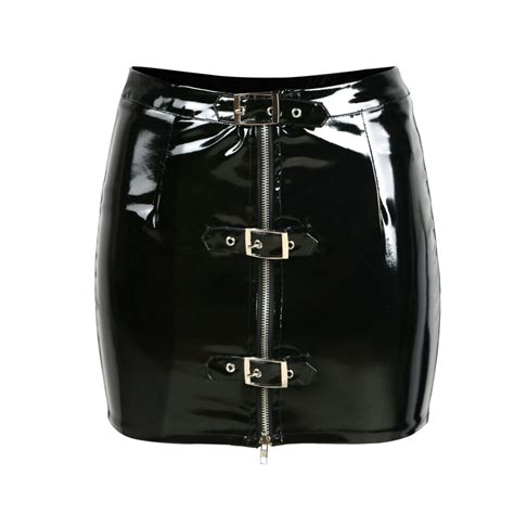 New Women Wet Look Pvc Leather Zip Mini Pencil Skirt Bodycon Clubwear