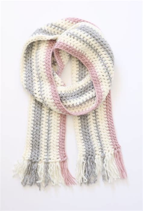 Crochet Pink And Gray Striped Scarf Crochet Stripe Scarf Crochet Scarf