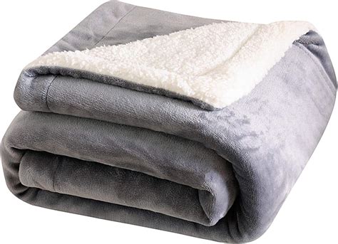 Sherpa Throw Blanket Fleece Grey Single Size 50 X 60127cm X 152cm Warm Reversible Blankets