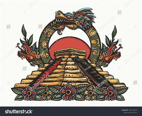 Ancient Maya Civilization Kukulkan Feathered Serpent And Pyramids