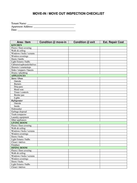 Move In Out Checklist Fill Online Printable Fillable Blank Throughout