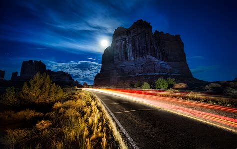 Night Road Utah Usa Landscape Arches National Park Wallpapers Hd