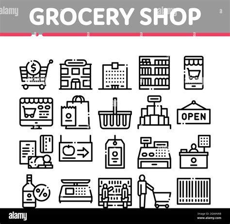 Grocery Shop Shopping Collection Icons Set Vector Stock Vector Image