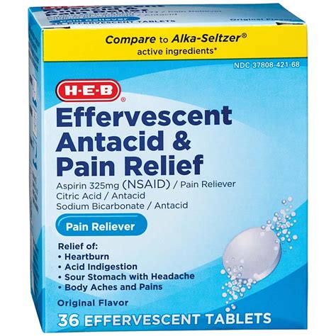 H E B Antacid And Pain Relief Original Flavor Effervescent Tablets Shop Medicines And Treatments