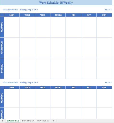 Bi Weekly Work Schedule Weekly Schedule Template Excel Schedule