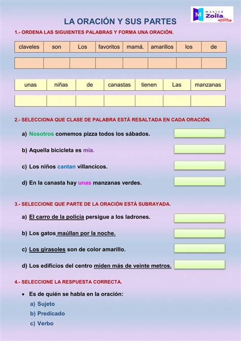 La Oración Y Sus Partes Exercise Live Worksheets