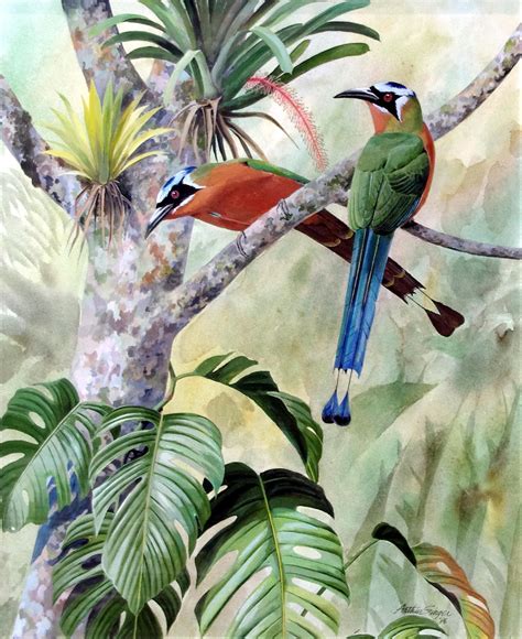 A Lovely Ornithological Painting Featuring Tropical Birds By Arthur