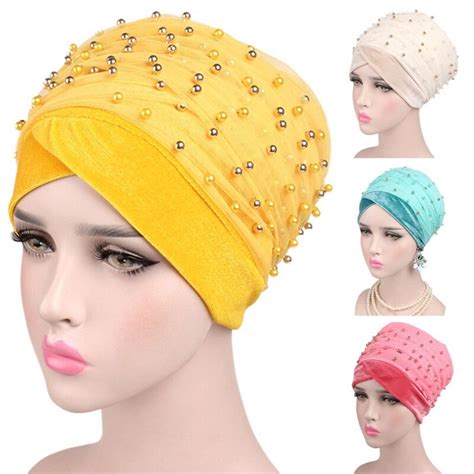 Bandanas Headscarf Turbante Luxury Mass Gold Beaded Mesh Head Wrap Velvet Nigerian Turban Women