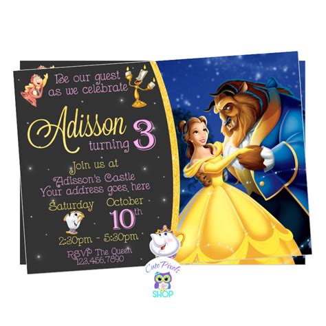 Beauty And The Beast Invitation Princess Belle Birthday Cute Pixels