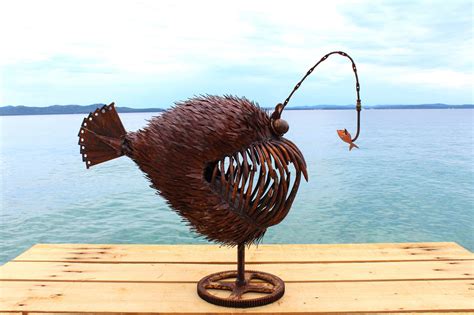 Massive Rusty Metal Angler Fish Sculpture Etsy Uk
