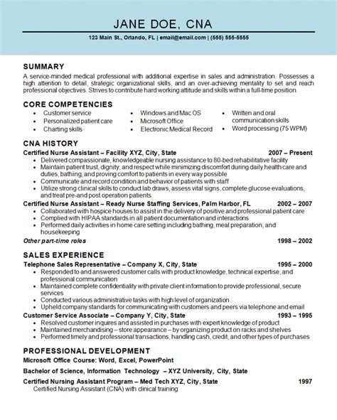 Nurse Assistant Cna Resume Example
