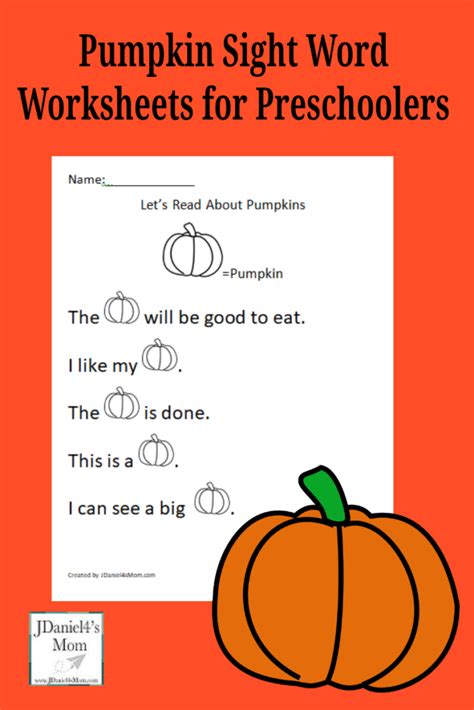 Pumpkin Sight Word Worksheets For Preschoolers