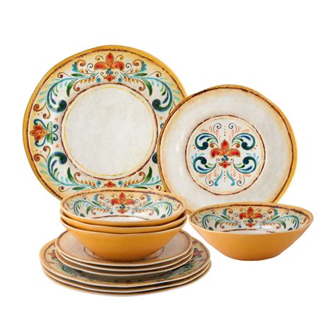 Gourmet Art 12 Piece Tuscany Melamine Dinnerware Set Service For 4