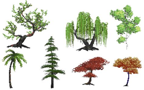 Four Different Types Of Trees In Pixel Art