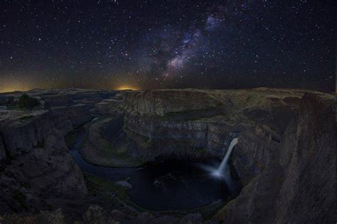 Palouse Falls Waterfall River Canyon Starry Night Universe Galaxy