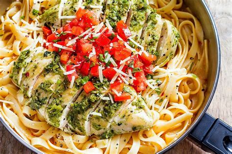 Start by cooking diced chicken with olive oil, seasonings and garlic. Pesto Chicken Pasta Recipe - Healthy Chicken Pasta Recipe ...