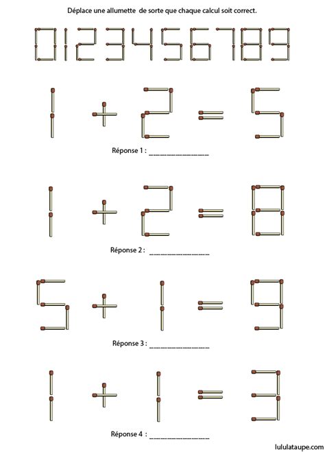 Entretenir sa mémoire tout en prenant du plaisir, rien de plus facile. Additions avec des allumettes à déplacer - Lulu la taupe ...