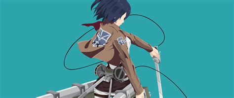 Download Wallpaper 2560x1080 Anime Girl Mikasa Ackerman Minimal Dual