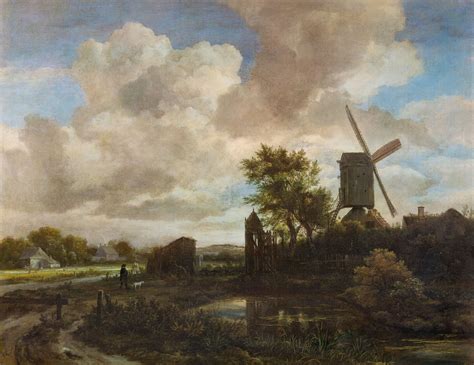 A Painting Of A Windmill In The Distance