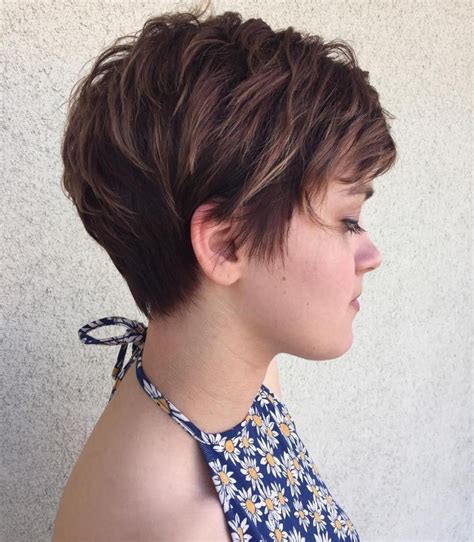 Brunette Pixie With Feathered Layers Short Choppy Hair Short Choppy