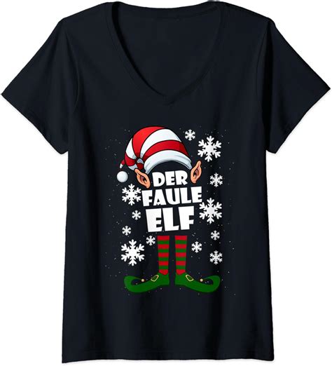 Damen Faule Elf Partnerlook Elfen Weihnachten Ugly Christmas T Shirt Mit V Ausschnitt Amazon