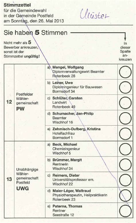 Die wichtigsten informationen zum stimmzettel finden sie hier: Sonntag ist Wahl! - Postfelder Wählergemeinschaft