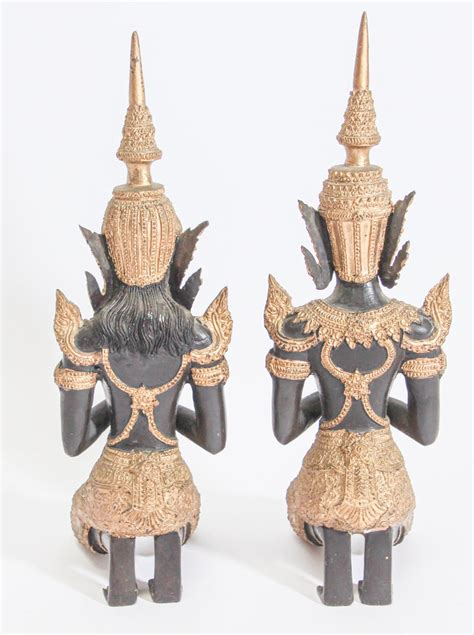 Asian Gilt Bronze Pair Of Teppanom Kneeling Thai Sacred Angels At 1stdibs