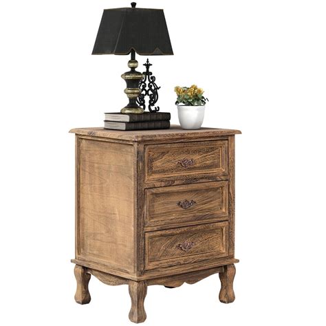 Gymax 3 Drawers Nightstand Storage Wood End Table Side Bedside