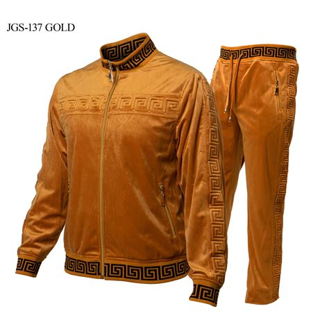 Prestige Gold Black Velour Greek Design Tracksuit Outfit Jgs Upscale Menswear