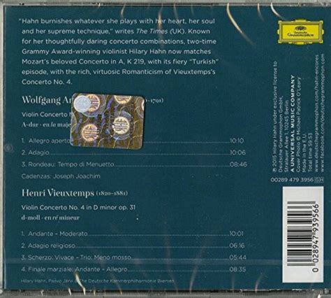 Hilary Hahn Mozart 5 And Vieuxtemps 4 Violin Concertos Paavo Jarvi Eu수입반 1cd [19 950원] Crd Shop