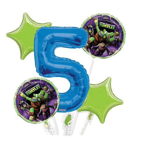 Ninja Turtles Balloon Bouquet 5th Birthday 5 Pcs Party Supplies