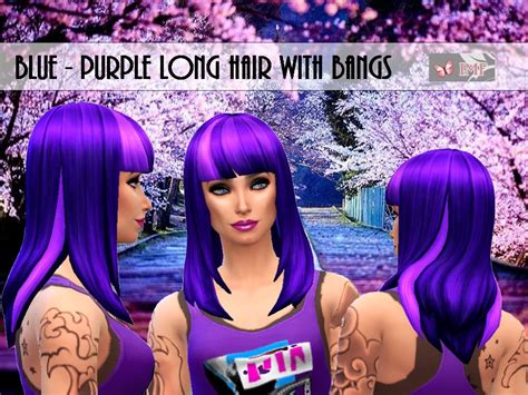 The Sims Resource Bluepurple Long Hair With Bangs