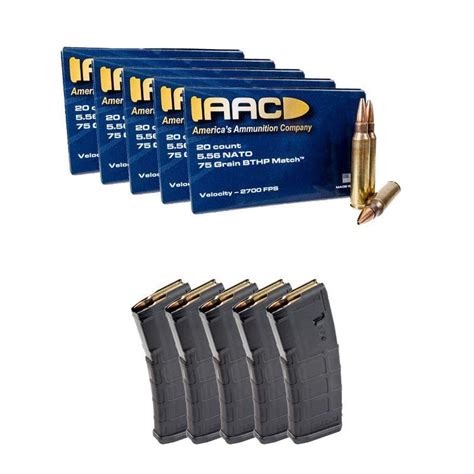 100rds Of Aac 556 Nato 75gr Bthp Match Wjag Headstamp And 5 Magpul Gen2
