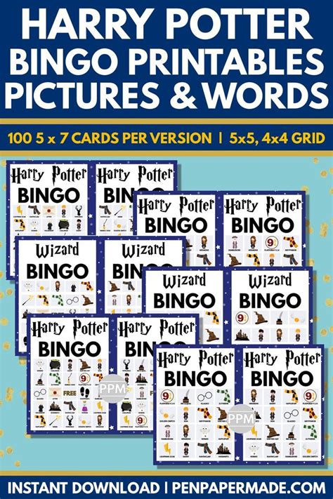 Harry Potter Bingo Cards Color Images Text For Large Small Groups In Bingo