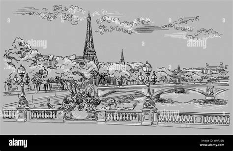 Vector Hand Drawing Illustration Of Eiffel Tower Paris France
