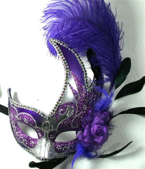 Feather Venetian Masquerade Costume Ball Prom Party Wedding Silver Purple Mask Ebay Mardi