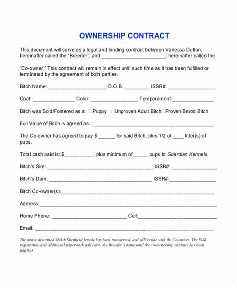 Printable Transfer Of Ownership Agreement Template