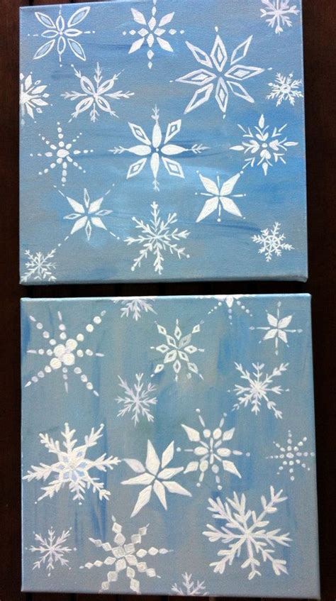 Set Of Two 12x12 Snowflake Paintings On Wrapped Canvas Etsy