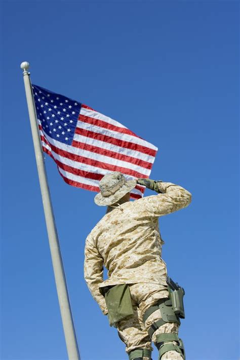 Army Soldier Saluting American Flag Stock Image Image Of Military