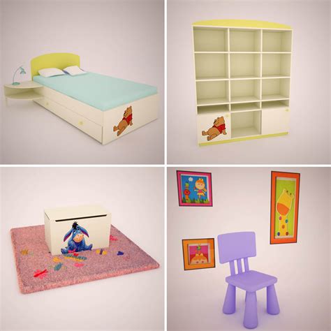 Интерьер детской комнаты Бесплатная 3d Модель Obj C4d Fbx Free3d