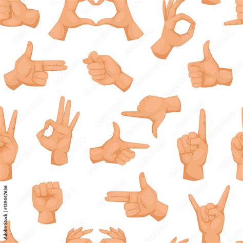 Hands Showing Deaf Mute Different Gestures Human Seamless Pattern Arm