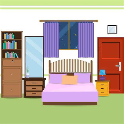 Premium Vector Bedroom Interior Room Furniture Vector Illustration