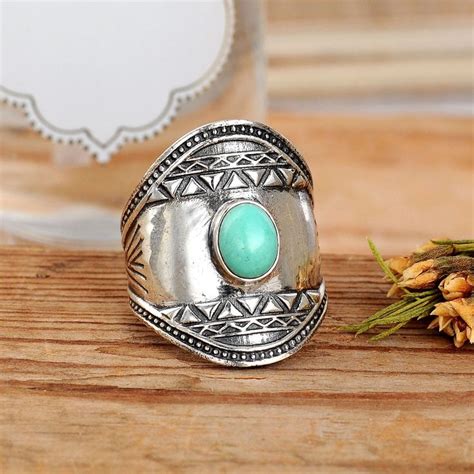 Boho Magic Jewelry Boho Natural Turquoise Ring Sterling Silver Ring
