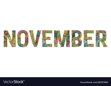 Word November Decorative Zentangle Object Word Vector Image