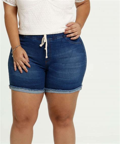 Short Feminino Jeans Barra Dobrada Plus Size Marisa